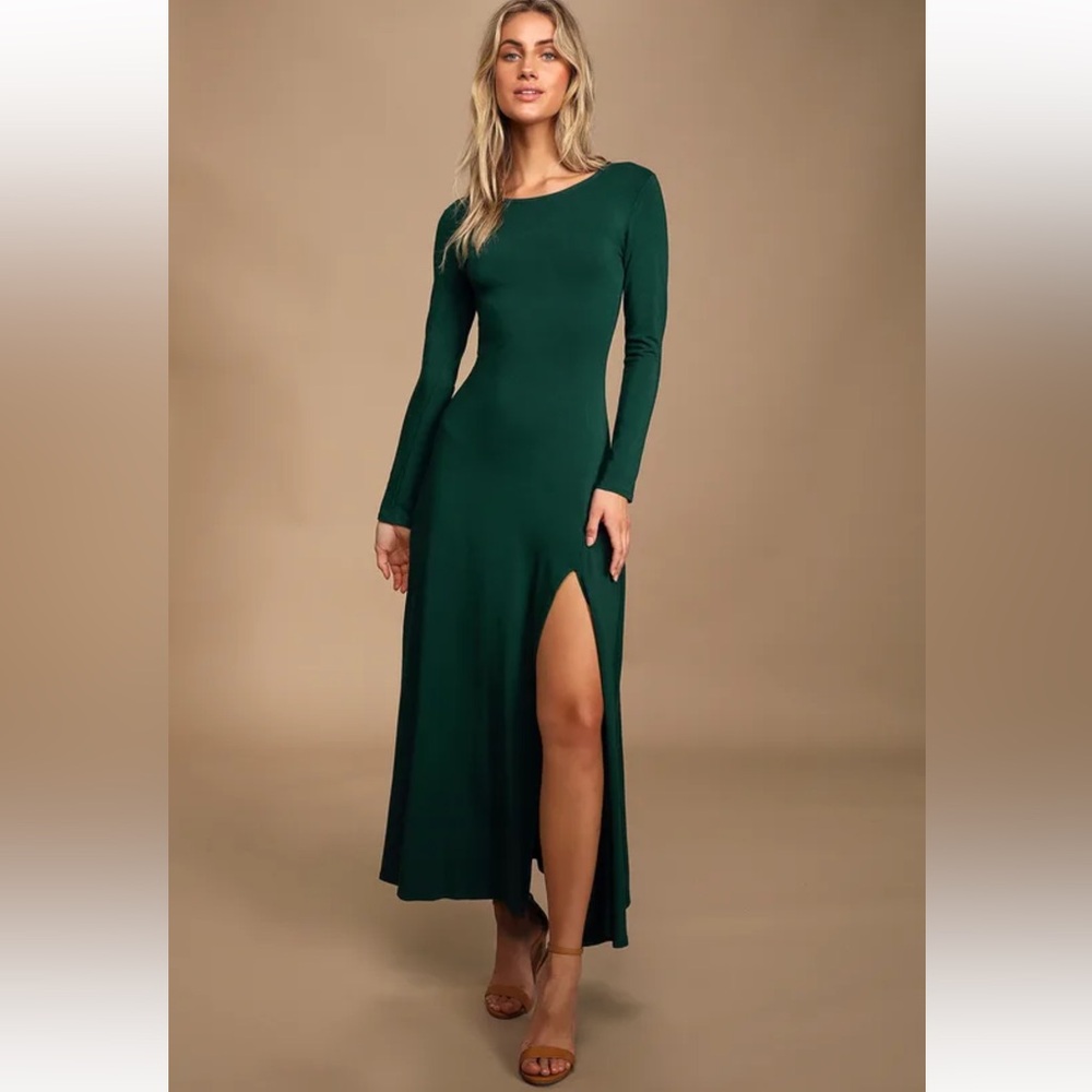 Lulu's Forest Green Long Sleeve Maxi Dress - Size small